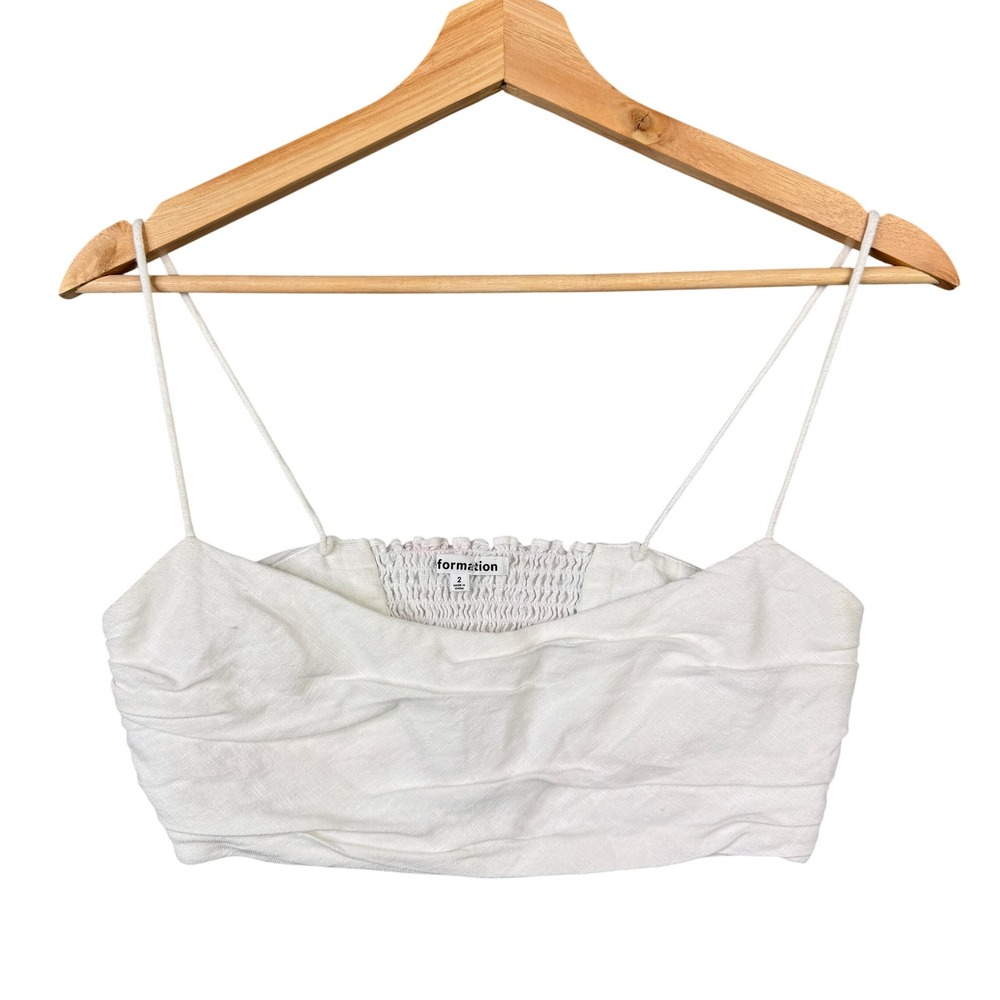 Reformation Varenne White Linen Smocked Back Crop Top Size 2